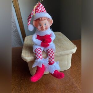 Elf Rubber Face Kneehugger Posable Boy Christmas Doll 8"